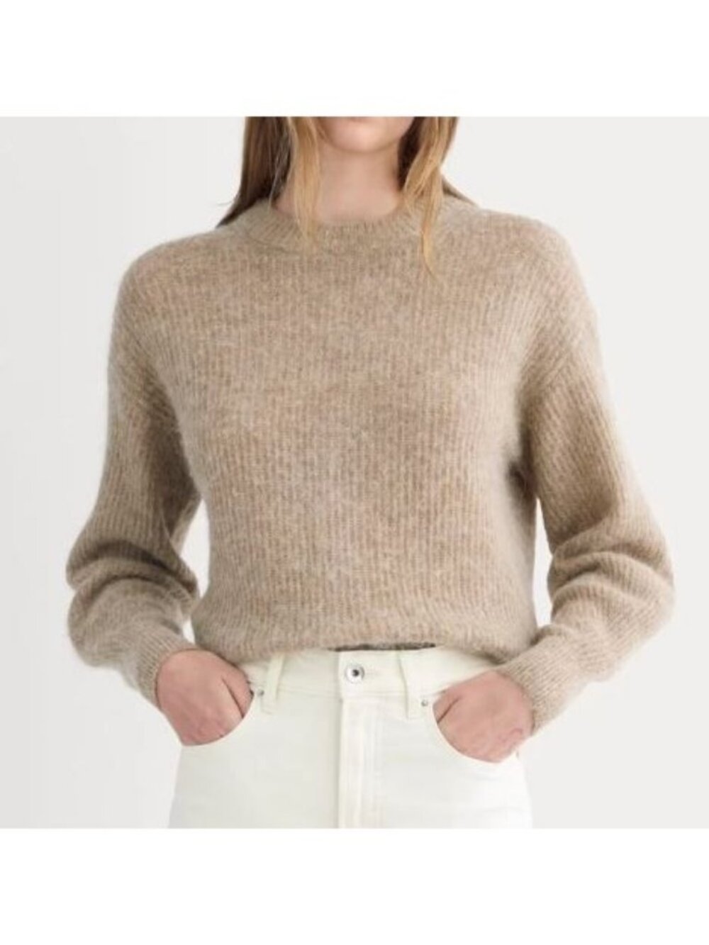 Everlane The Cocoon Crew Sweater in Alpaca Wool Blend Heathered Camel Size XS